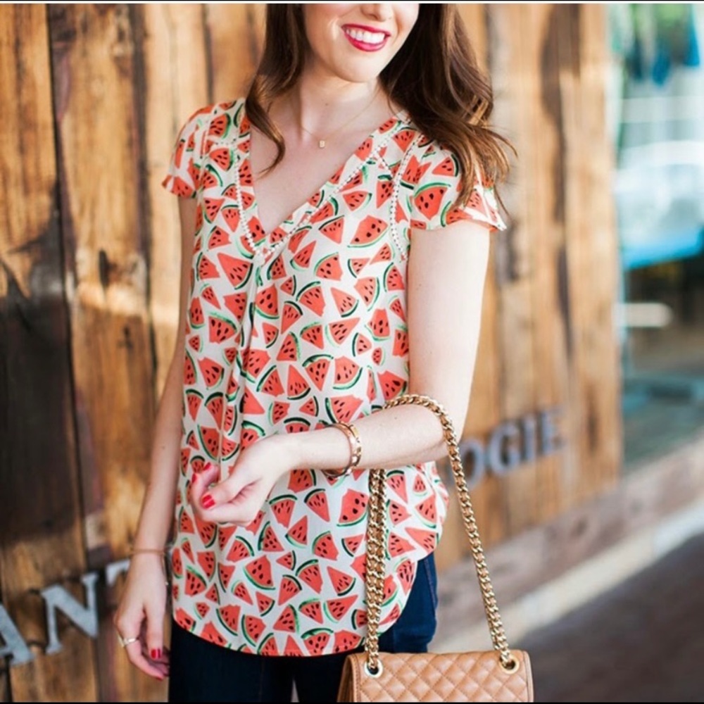 Anthropologie Maeve Picnic Days Watermelon Blouse
